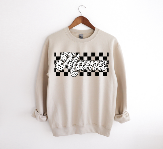 Mama Distressed Checkered Crewneck Sweatshirt